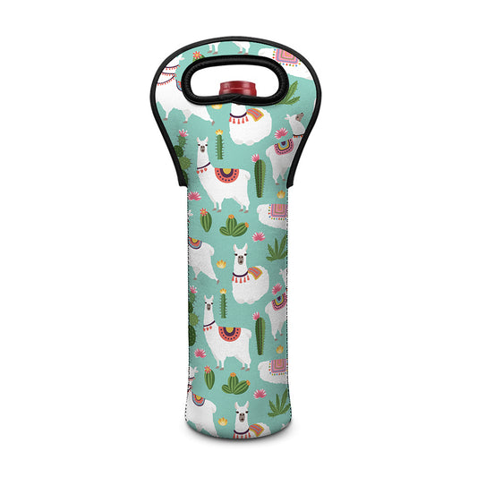 Cute Cactus And Llama Pattern Print Single Neoprene Wine Tote