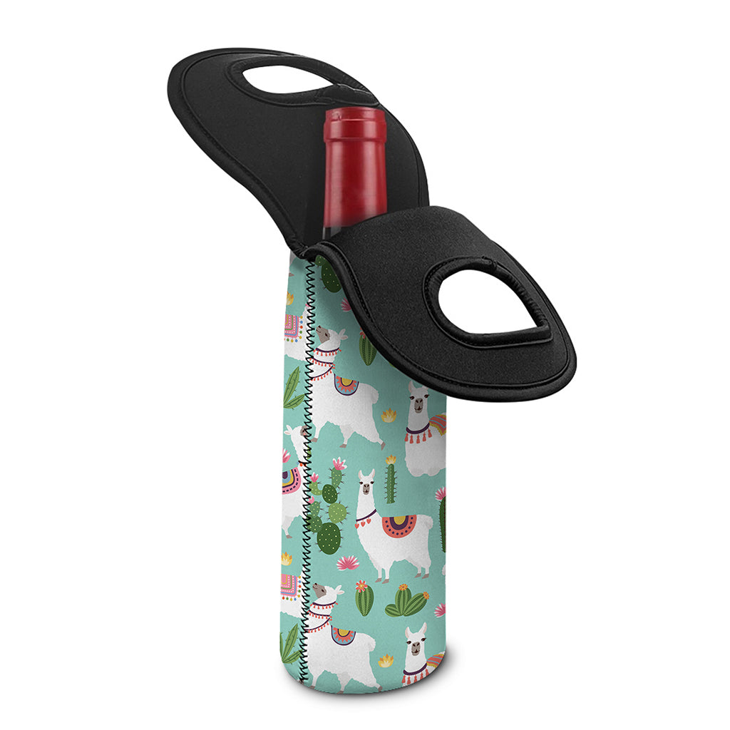 Cute Cactus And Llama Pattern Print Single Neoprene Wine Tote