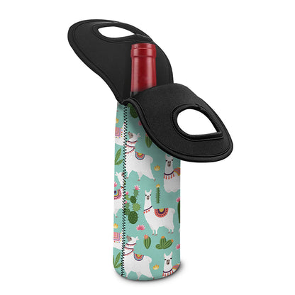 Cute Cactus And Llama Pattern Print Single Neoprene Wine Tote