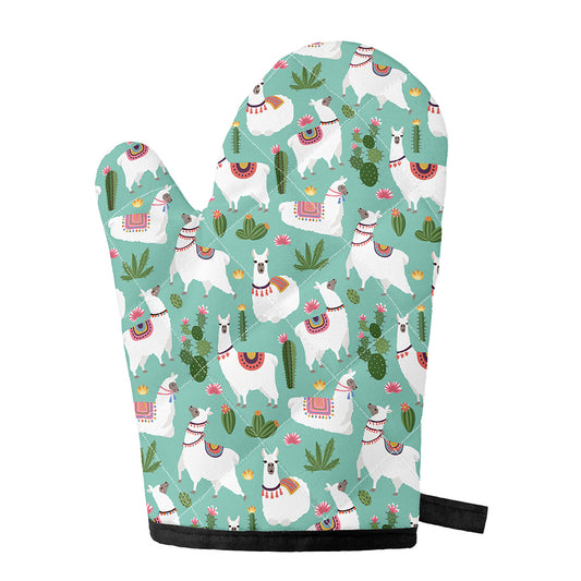 Cute Cactus And Llama Pattern Print Single Oven Mitt