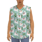 Cute Cactus And Llama Pattern Print Sleeveless Baseball Jersey