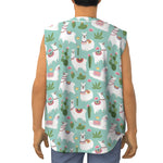 Cute Cactus And Llama Pattern Print Sleeveless Baseball Jersey