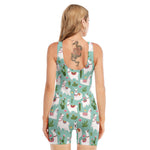 Cute Cactus And Llama Pattern Print Sleeveless One Piece Swimsuit