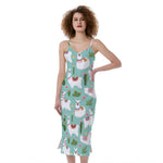 Cute Cactus And Llama Pattern Print Slim Fit Midi Cami Dress