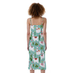Cute Cactus And Llama Pattern Print Slim Fit Midi Cami Dress