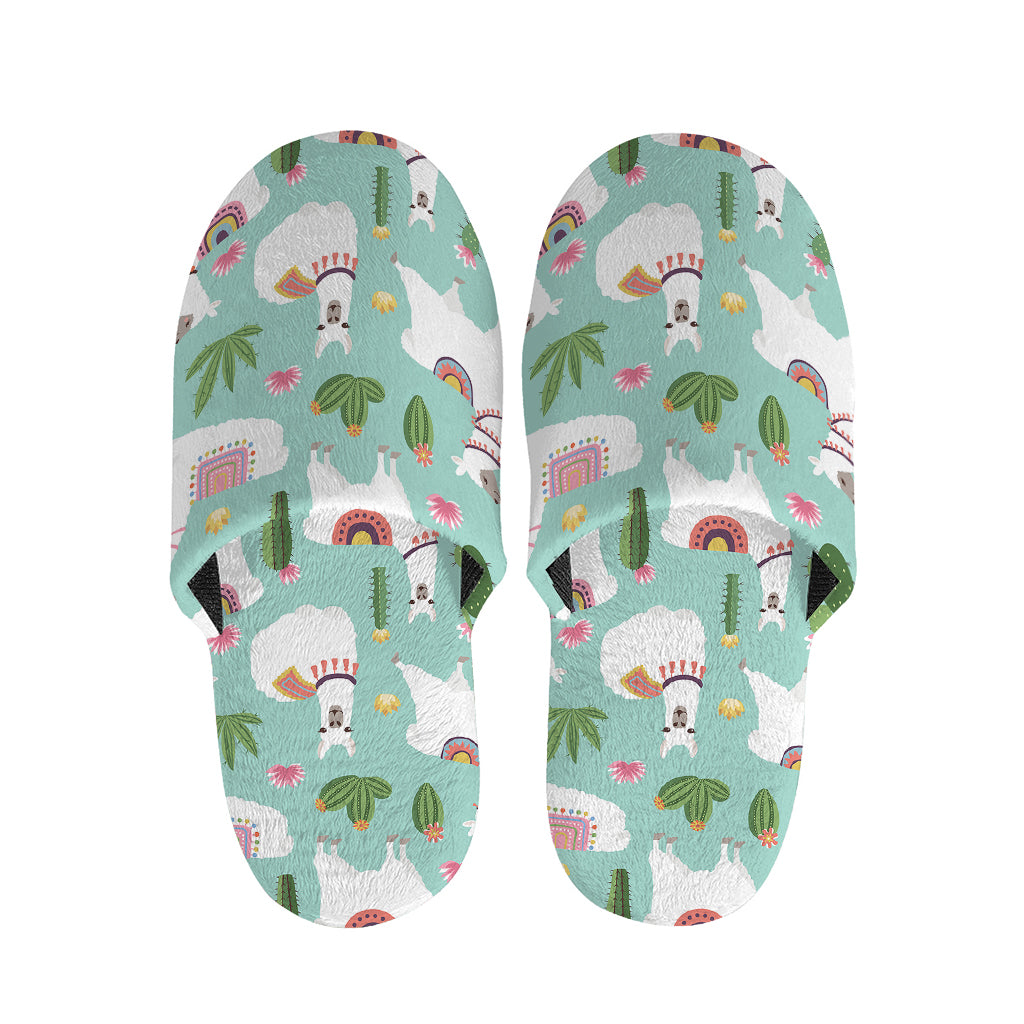 Cute Cactus And Llama Pattern Print Slippers