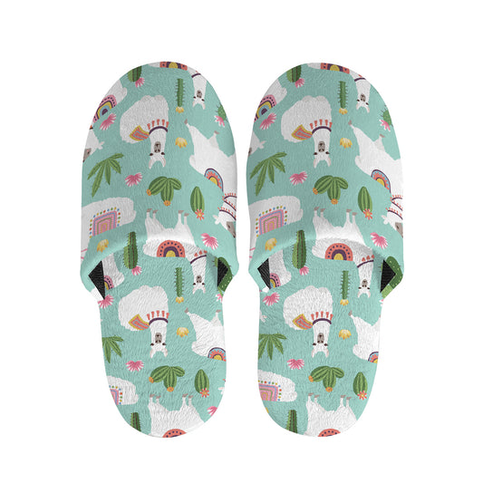 Cute Cactus And Llama Pattern Print Slippers