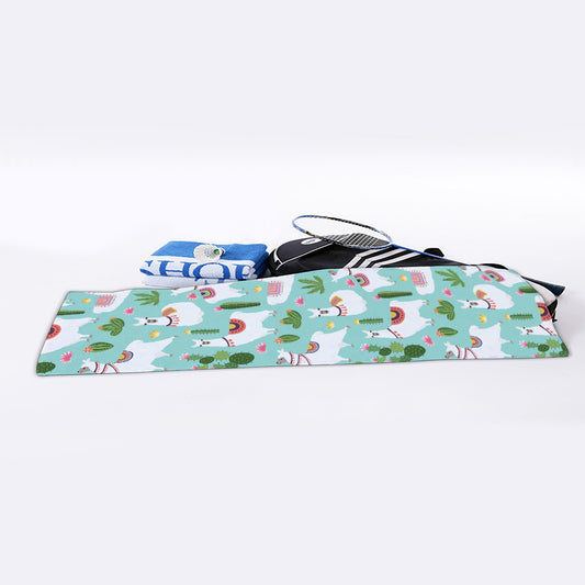 Cute Cactus And Llama Pattern Print Sports Towel