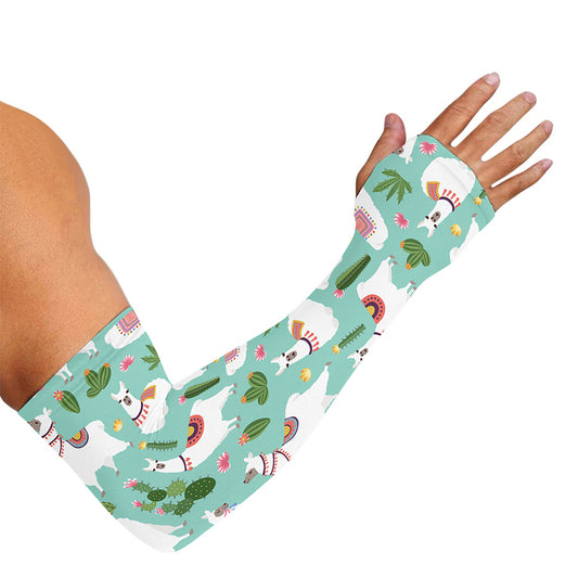Cute Cactus And Llama Pattern Print Sun Protection Arm Sleeves