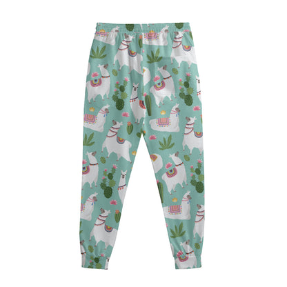 Cute Cactus And Llama Pattern Print Sweatpants