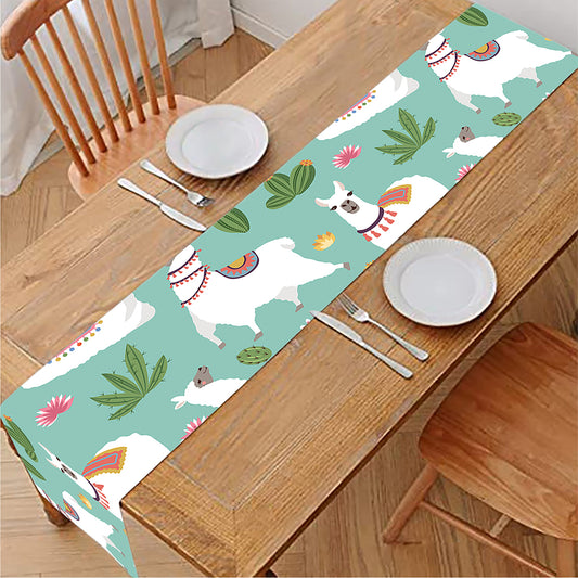 Cute Cactus And Llama Pattern Print Table Runner