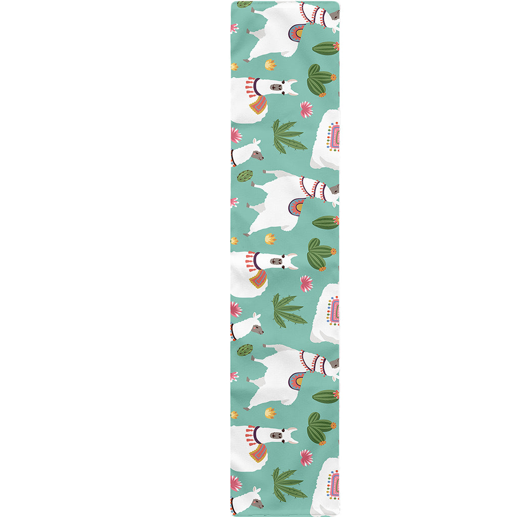 Cute Cactus And Llama Pattern Print Table Runner