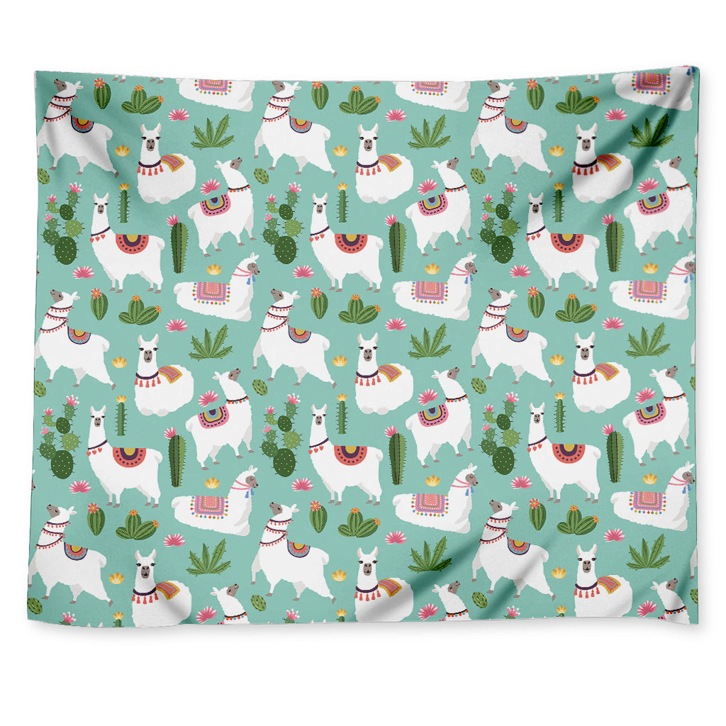 Cute Cactus And Llama Pattern Print Tapestry