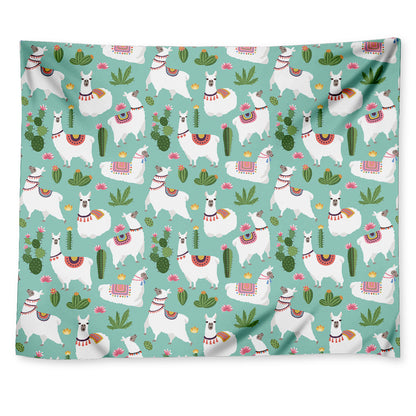 Cute Cactus And Llama Pattern Print Tapestry