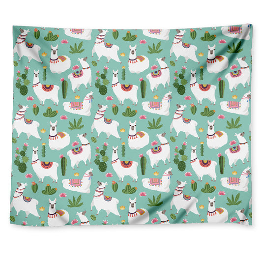 Cute Cactus And Llama Pattern Print Tapestry
