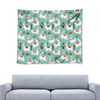 Cute Cactus And Llama Pattern Print Tapestry