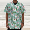 Cute Cactus And Llama Pattern Print Textured Short Sleeve Shirt