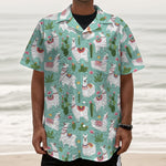 Cute Cactus And Llama Pattern Print Textured Short Sleeve Shirt