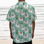 Cute Cactus And Llama Pattern Print Textured Short Sleeve Shirt