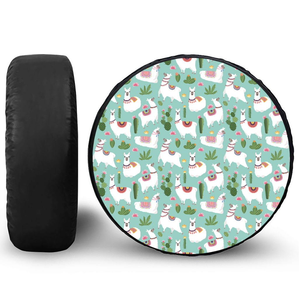 Cute Cactus And Llama Pattern Print Tire Cover