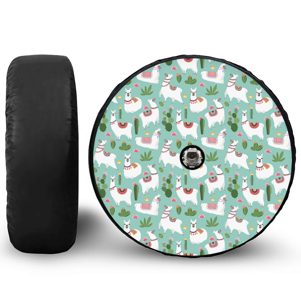 Cute Cactus And Llama Pattern Print Tire Cover With Camera Hole