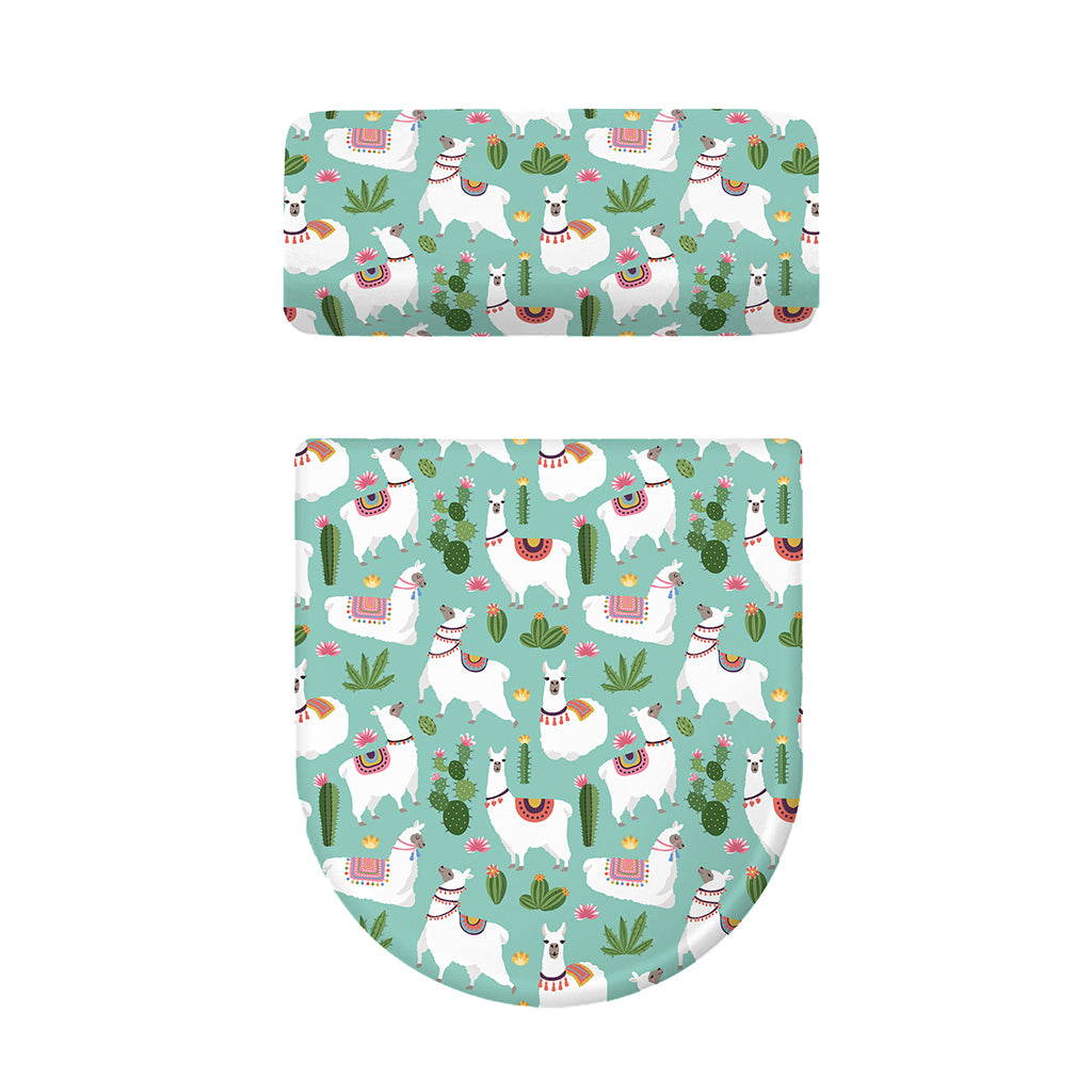 Cute Cactus And Llama Pattern Print Toilet Lid And Tank Cover Set