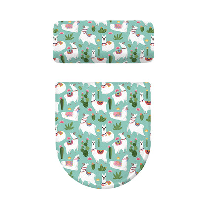 Cute Cactus And Llama Pattern Print Toilet Lid And Tank Cover Set