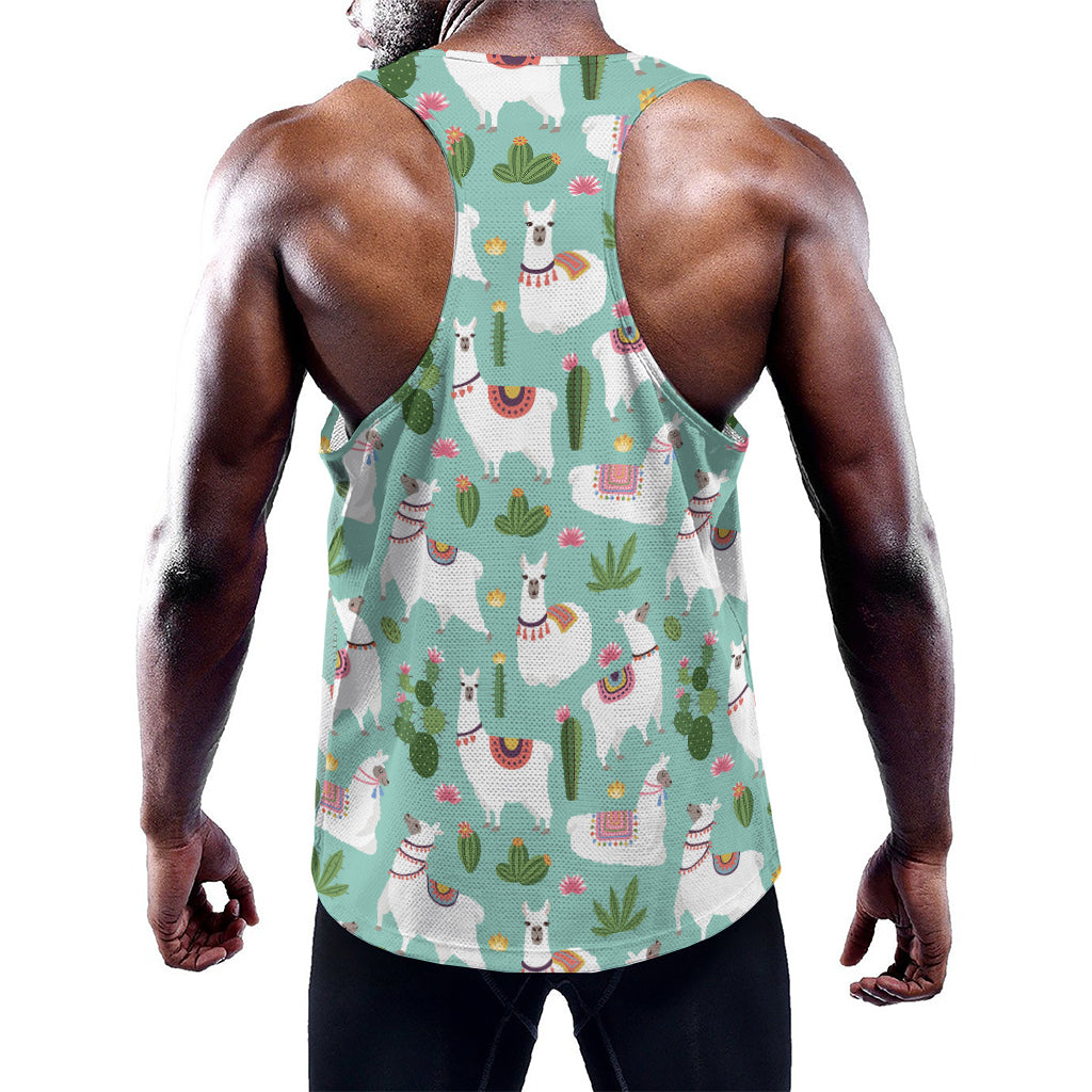 Cute Cactus And Llama Pattern Print Training Tank Top