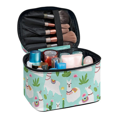 Cute Cactus And Llama Pattern Print Travel Makeup Bag