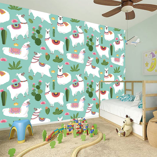 Cute Cactus And Llama Pattern Print Wall Sticker