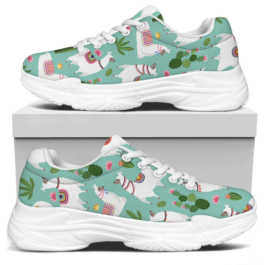 Cute Cactus And Llama Pattern Print White Chunky Shoes