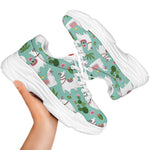 Cute Cactus And Llama Pattern Print White Chunky Shoes