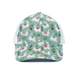 Cute Cactus And Llama Pattern Print White Mesh Trucker Cap