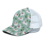 Cute Cactus And Llama Pattern Print White Mesh Trucker Cap