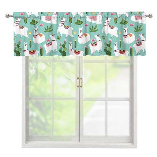 Cute Cactus And Llama Pattern Print Window Valance