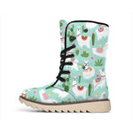 Cute Cactus And Llama Pattern Print Winter Boots