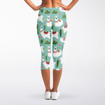 Cute Cactus And Llama Pattern Print Women's Capri Leggings