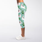 Cute Cactus And Llama Pattern Print Women's Capri Leggings