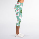 Cute Cactus And Llama Pattern Print Women's Capri Leggings