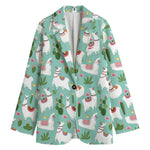 Cute Cactus And Llama Pattern Print Women's Cotton Blazer