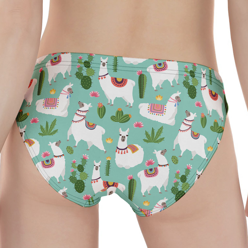 Cute Cactus And Llama Pattern Print Women's Panties