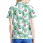 Cute Cactus And Llama Pattern Print Women's Polo Shirt