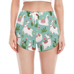 Cute Cactus And Llama Pattern Print Women's Split Running Shorts
