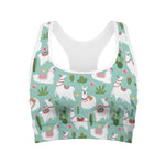 Cute Cactus And Llama Pattern Print Women's Sports Bra