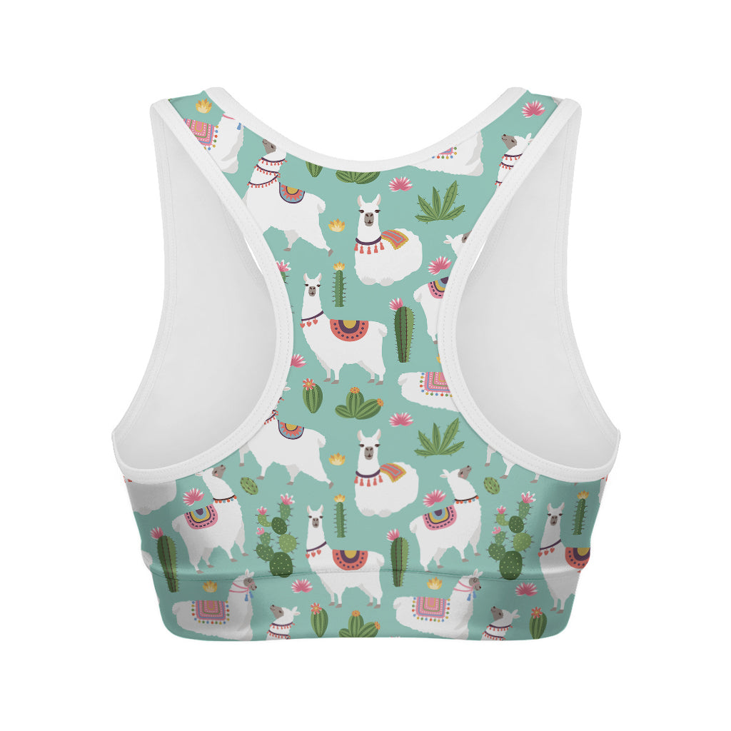 Cute Cactus And Llama Pattern Print Women's Sports Bra