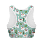Cute Cactus And Llama Pattern Print Women's Sports Bra