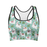 Cute Cactus And Llama Pattern Print Women's Sports Bra