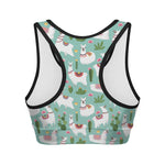 Cute Cactus And Llama Pattern Print Women's Sports Bra