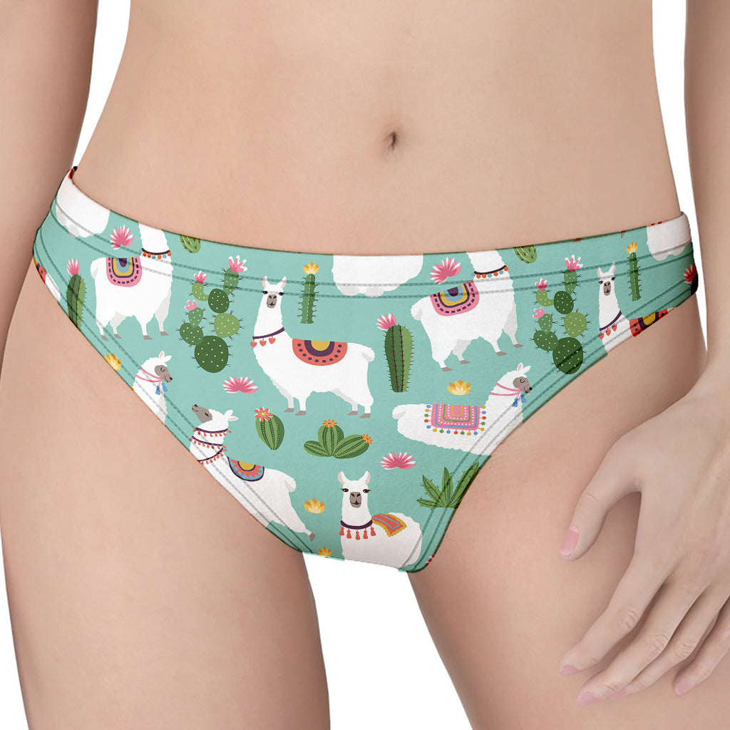 Cute Cactus And Llama Pattern Print Women's Thong