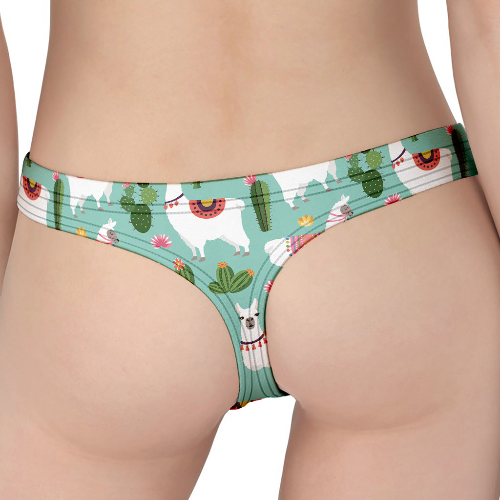 Cute Cactus And Llama Pattern Print Women's Thong